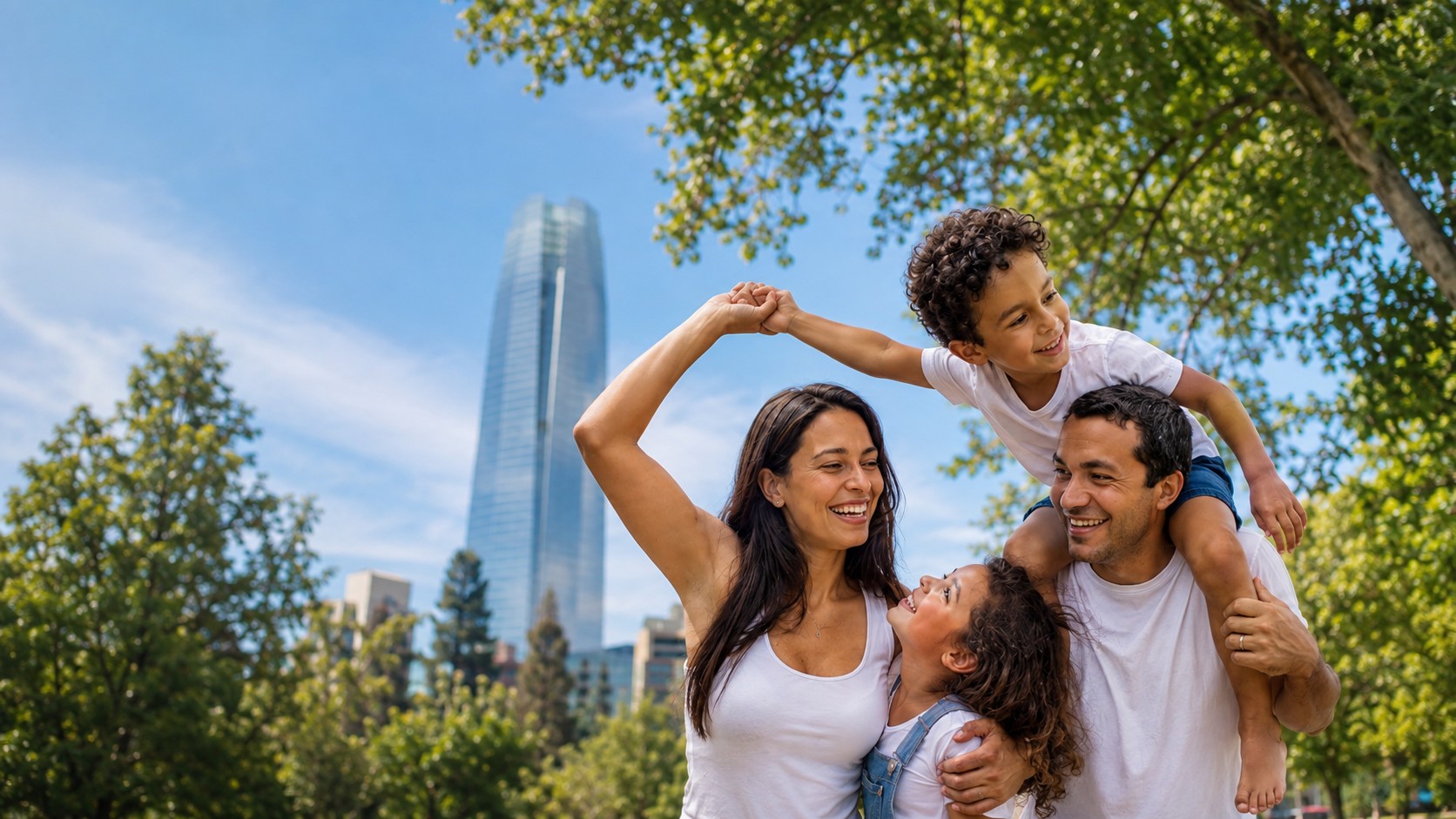 Familia feliz al aire libre